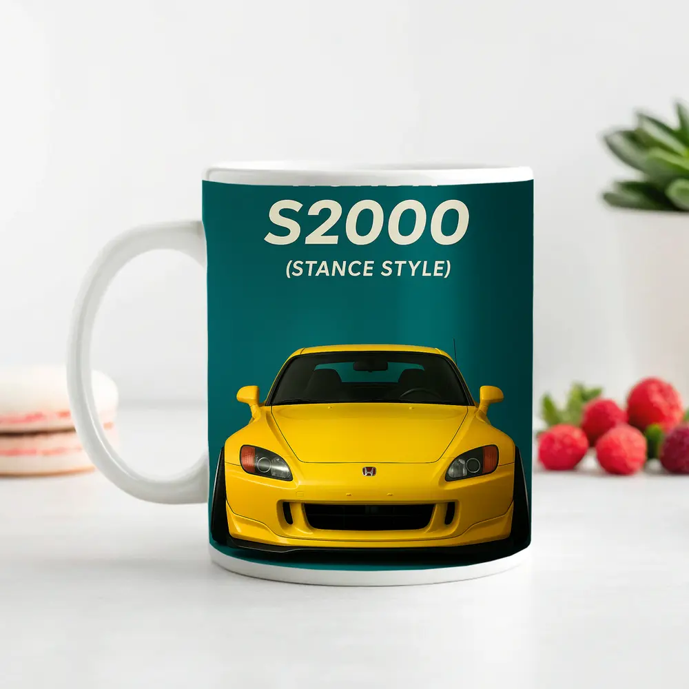 Honda S2000 Stance Style Yellow Teal Background – Mugs