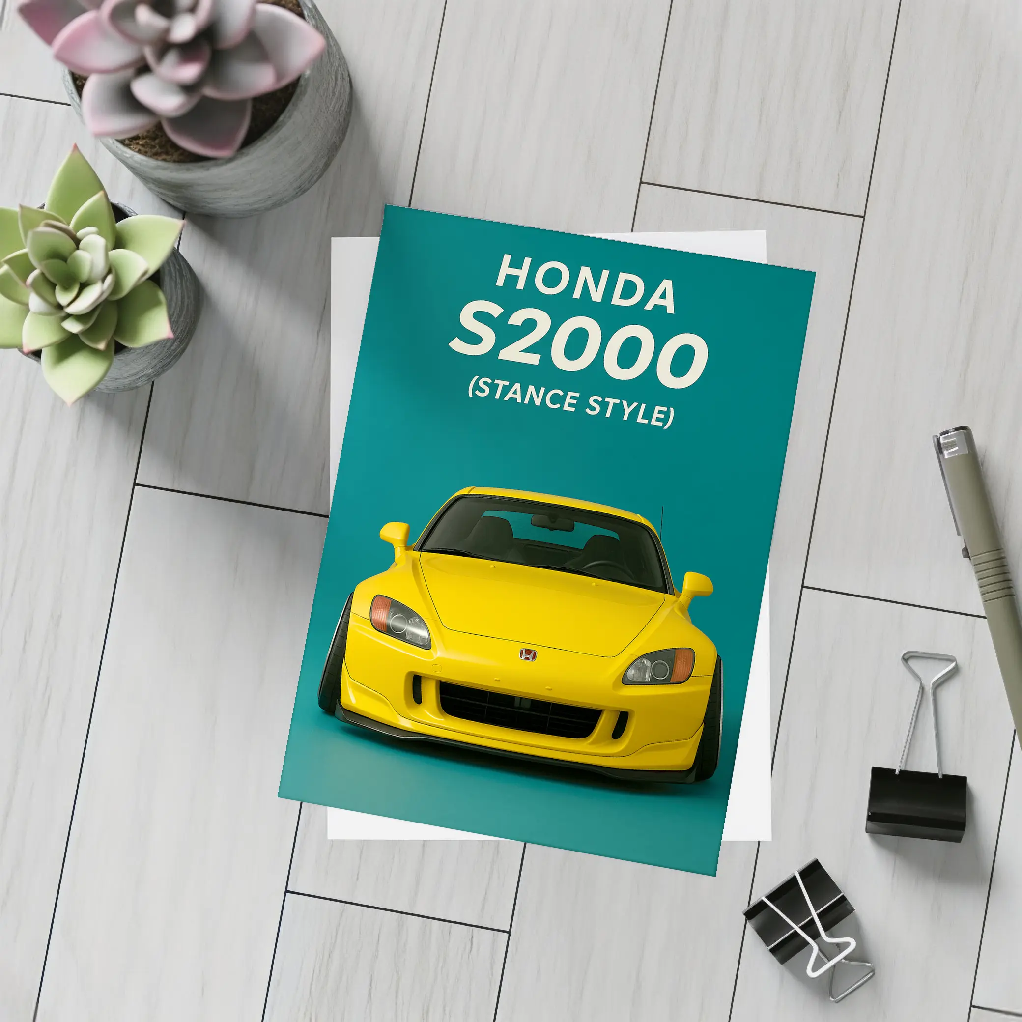 Honda S2000 Stance Style Yellow Teal Background – Postcards