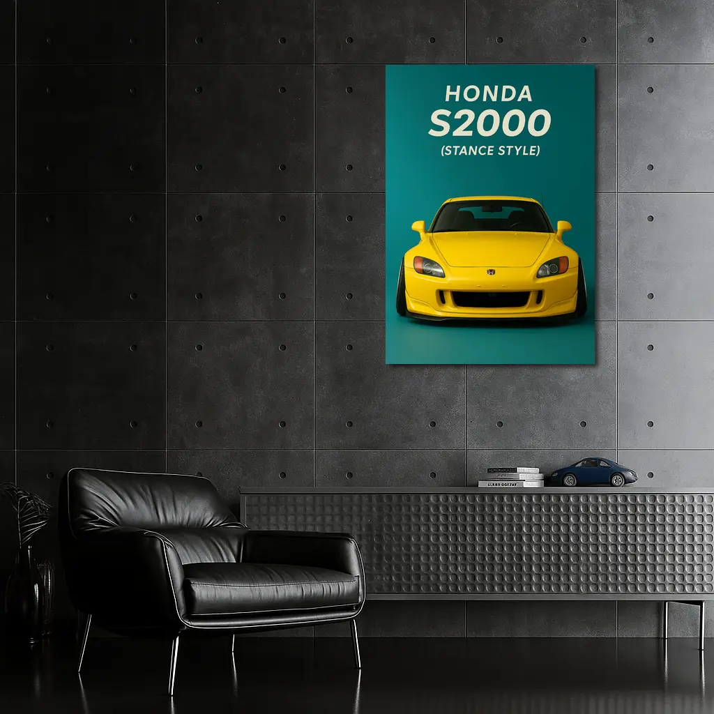 Honda S2000 Stance Style Yellow Teal Background – Wall Art