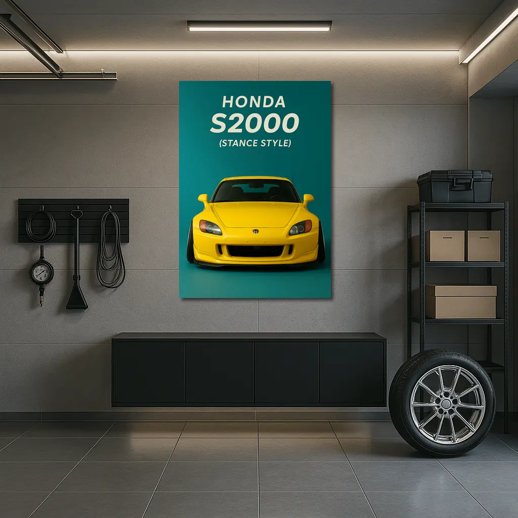 Honda S2000 Stance Style Yellow Teal Background – Wall Art