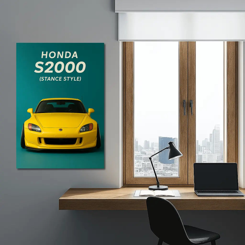 Honda S2000 Stance Style Yellow Teal Background – Wall Art