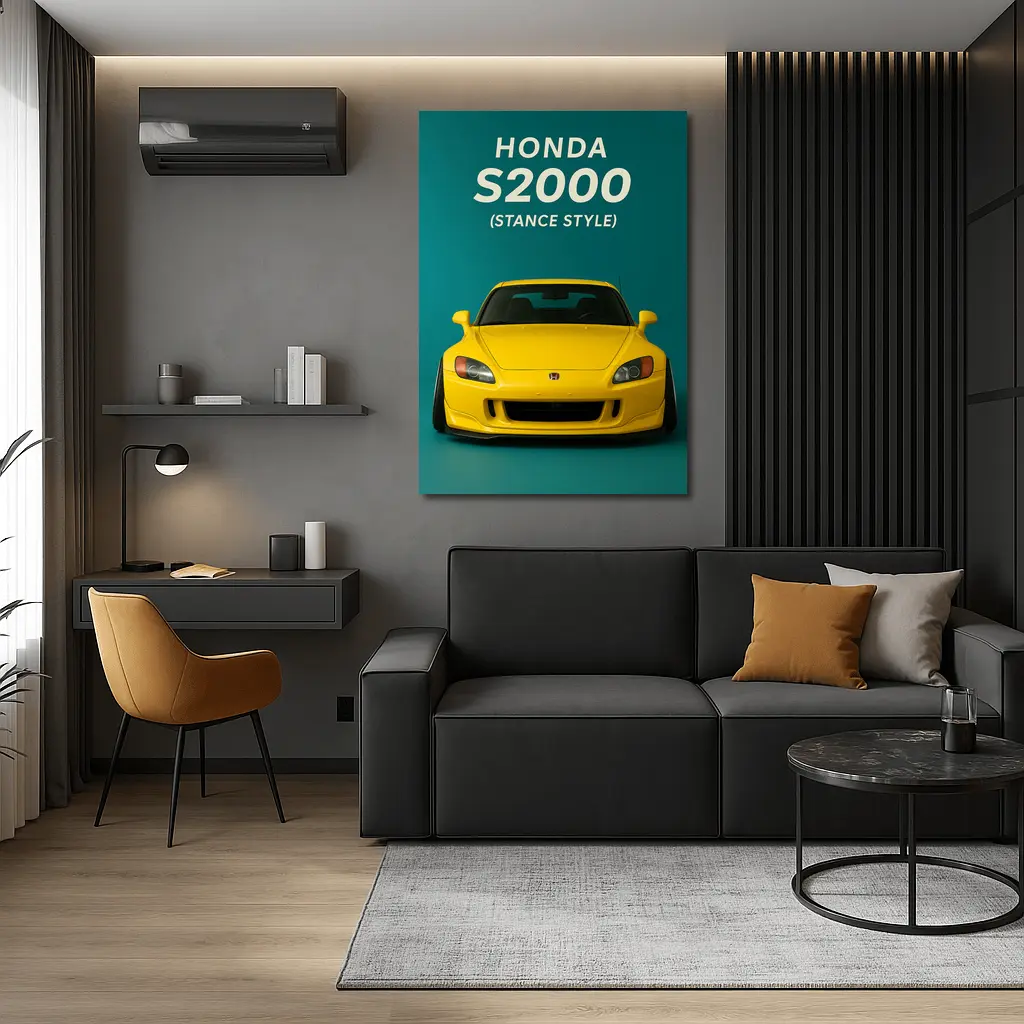 Honda S2000 Stance Style Yellow Teal Background – Wall Art