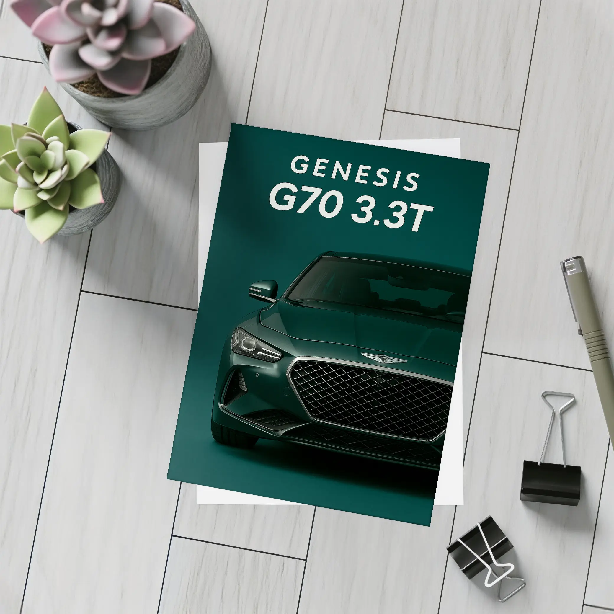 Genesis G70 3.3T Dark Green Front View – Postcards