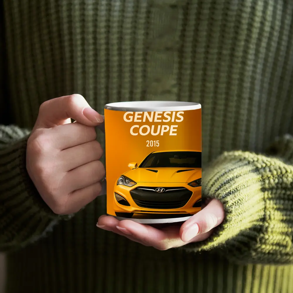 Hyundai Genesis Coupe Yellow Sports Car Art – Mugs