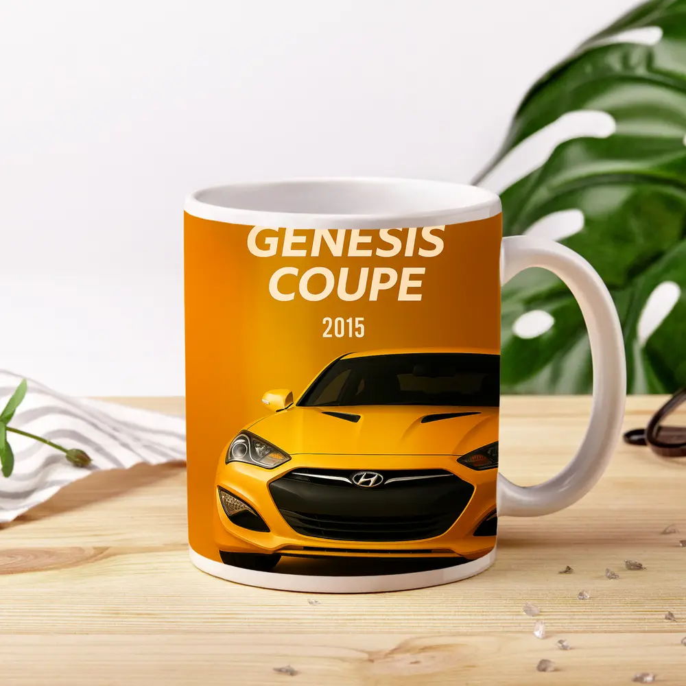 Hyundai Genesis Coupe Yellow Sports Car Art – Mugs