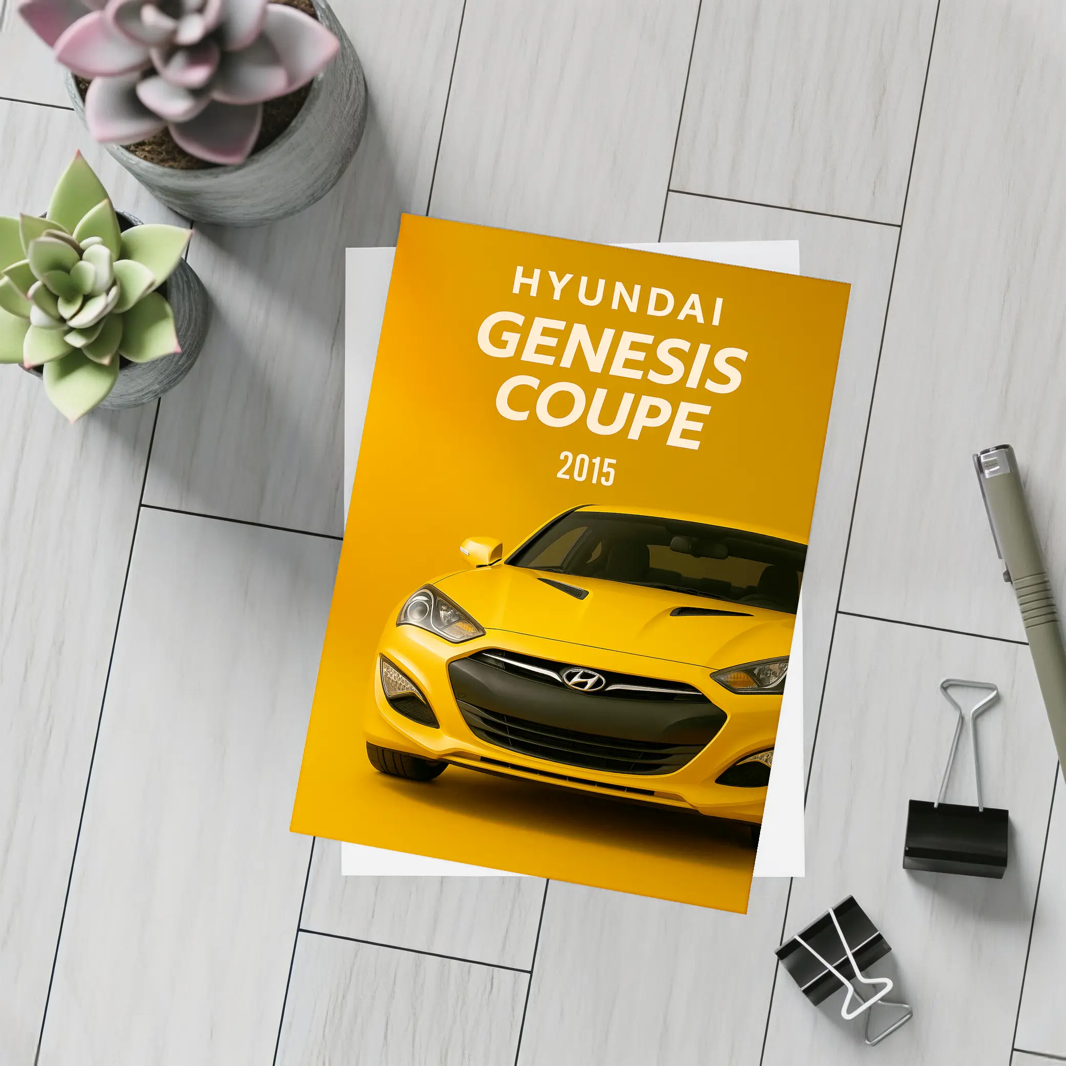 Hyundai Genesis Coupe Yellow Sports Car Art – Postcards