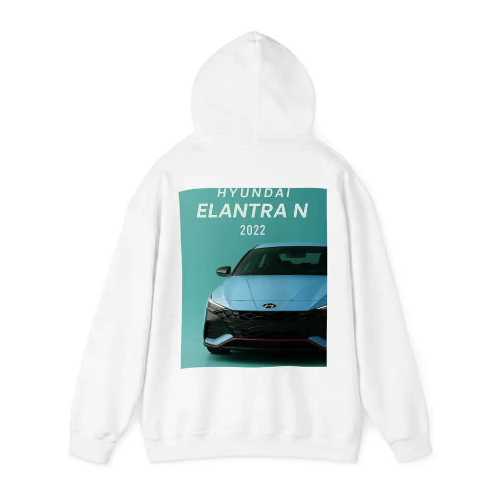 Hyundai Elantra N Front View Teal Background – Hoodies