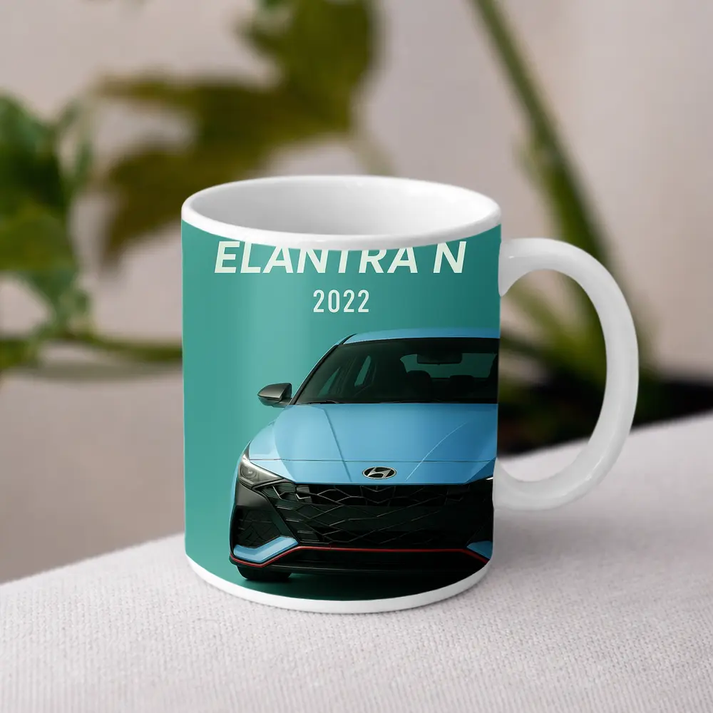 Hyundai Elantra N Front View Teal Background – Mugs