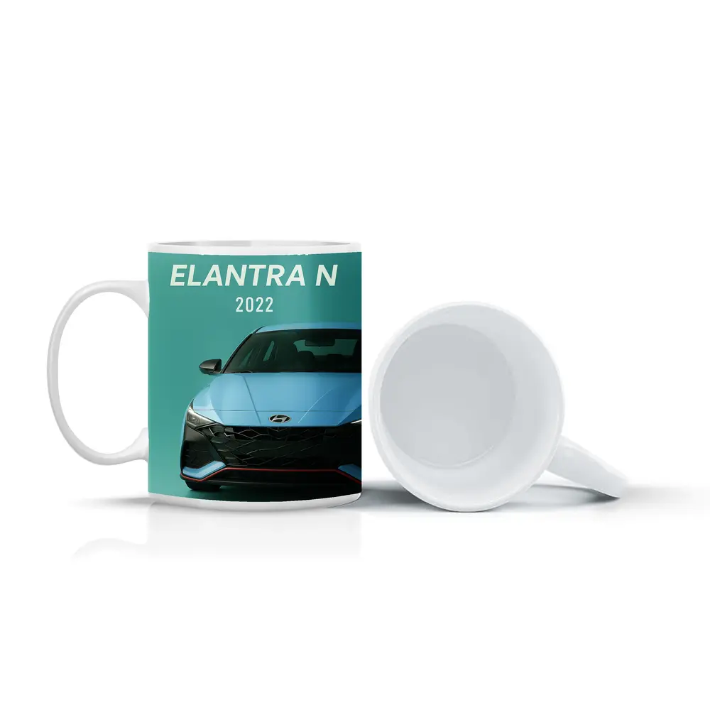 Hyundai Elantra N Front View Teal Background – Mugs