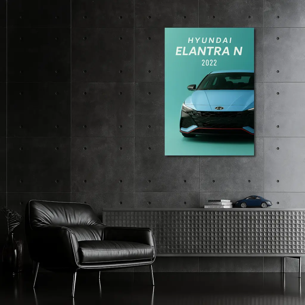 Hyundai Elantra N Front View Teal Background – Wall Art