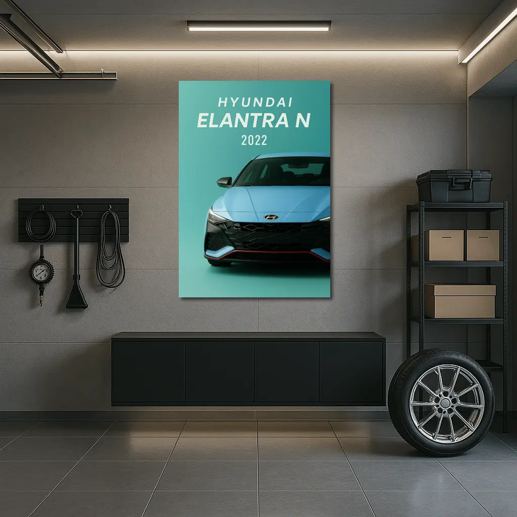 Hyundai Elantra N Front View Teal Background – Wall Art