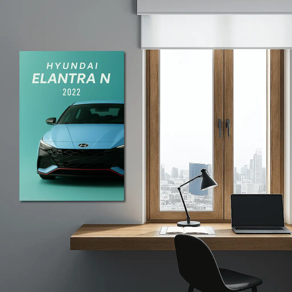 Hyundai Elantra N Front View Teal Background – Wall Art