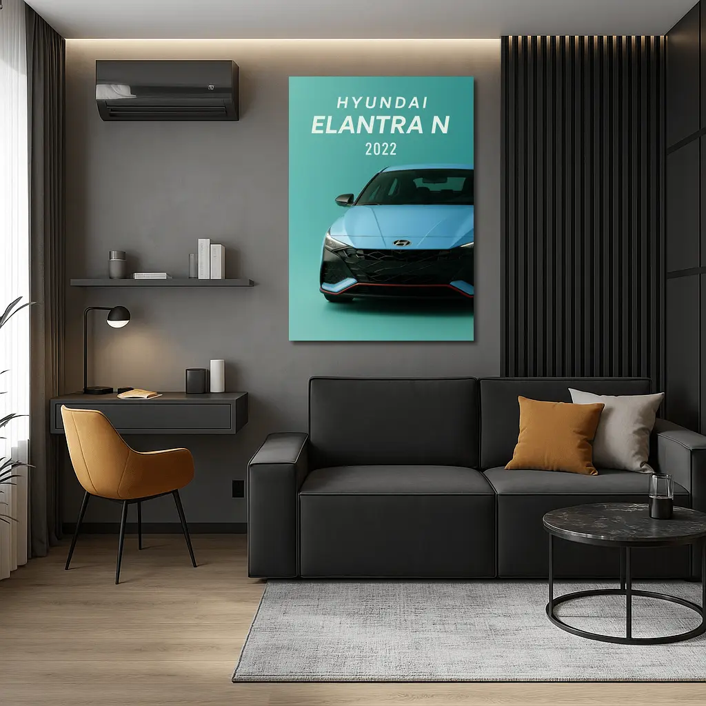 Hyundai Elantra N Front View Teal Background – Wall Art