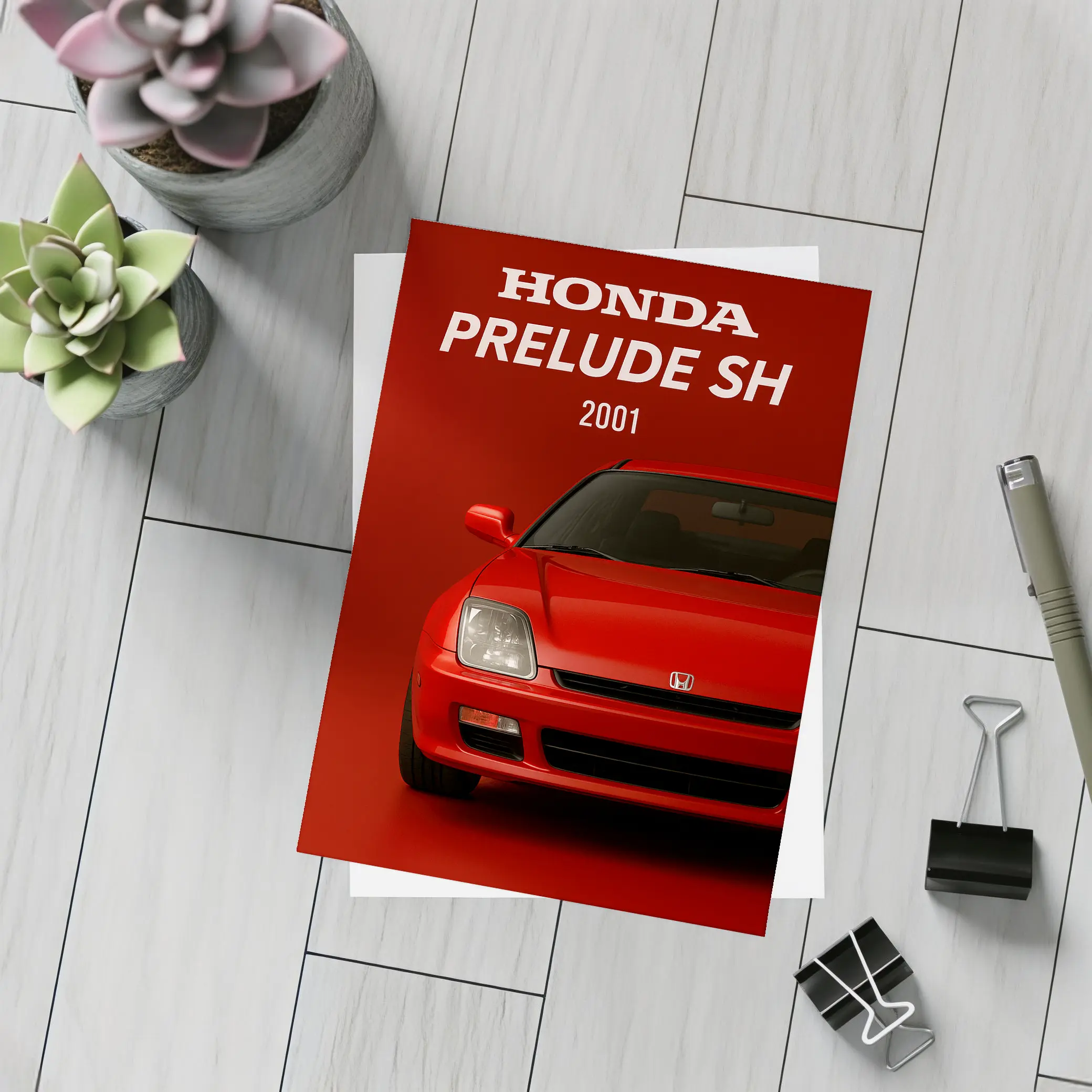Honda Prelude SH Red Car Art – Postcards