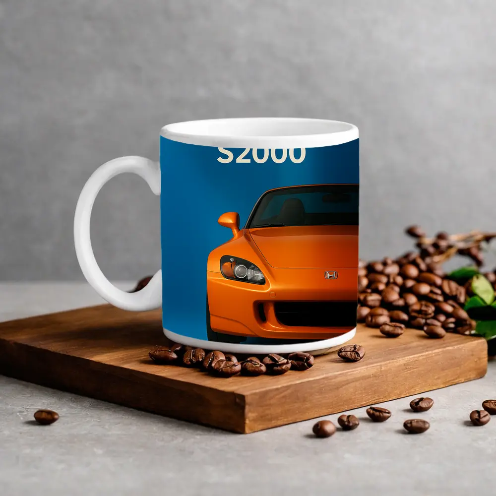 Honda S2000 Orange Sports Car Blue Background – Mugs