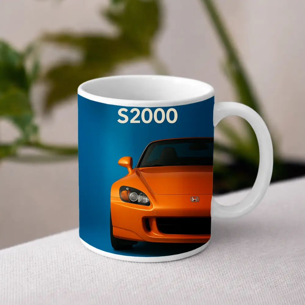 Honda S2000 Orange Sports Car Blue Background – Mugs