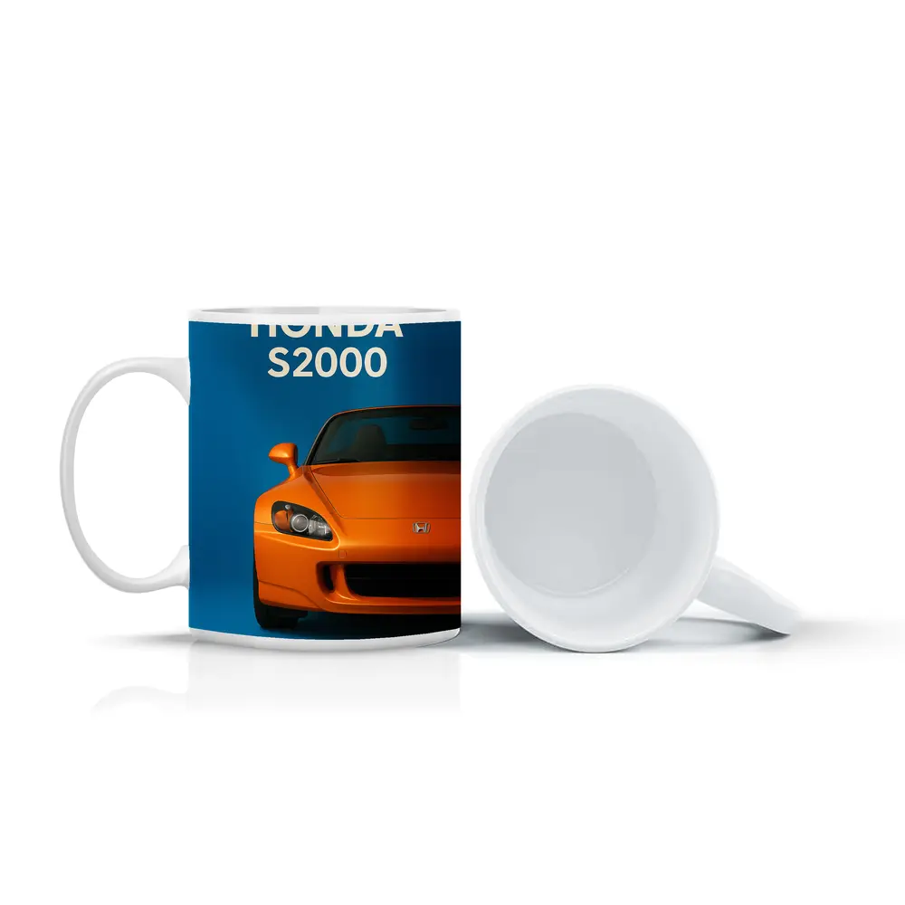 Honda S2000 Orange Sports Car Blue Background – Mugs