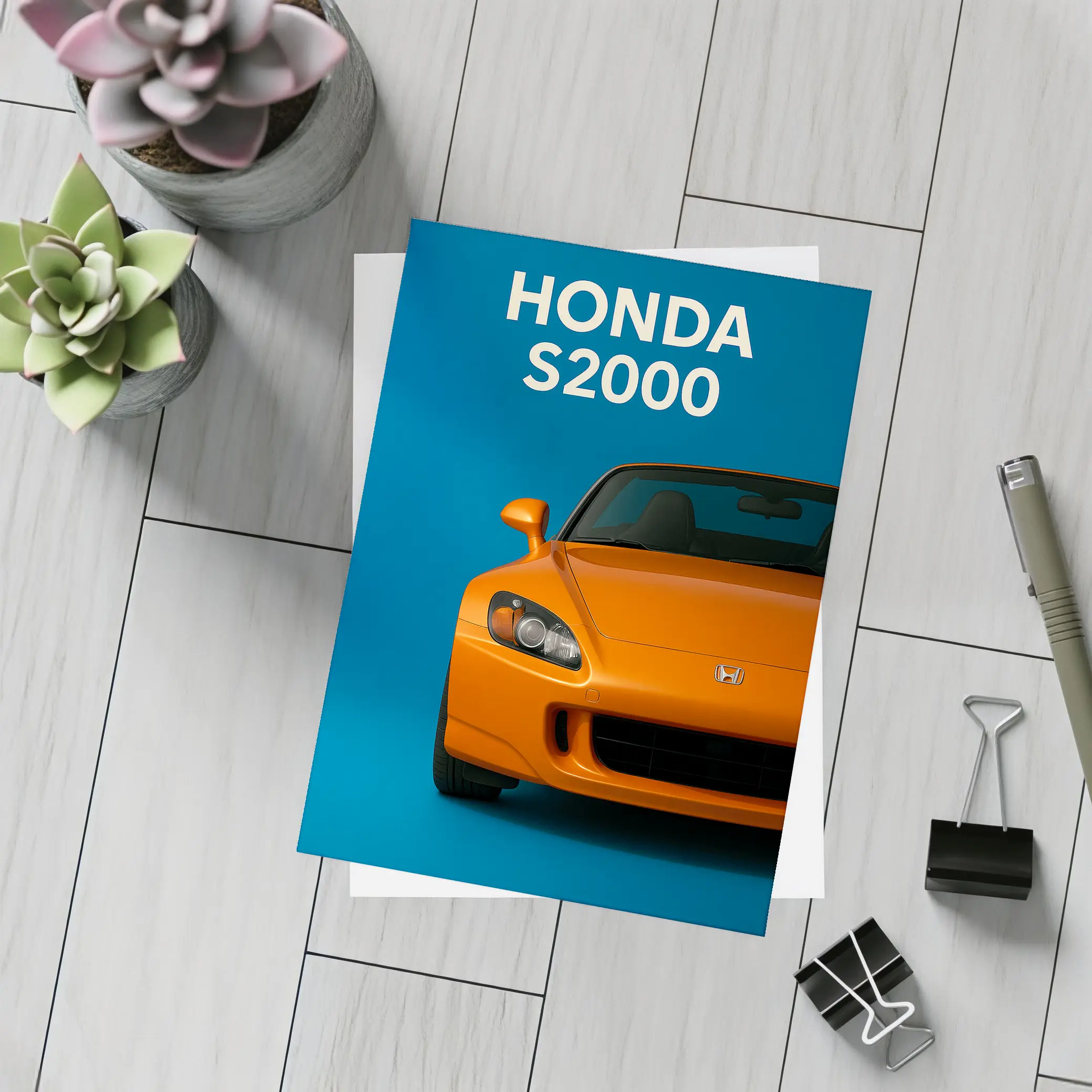 Honda S2000 Orange Sports Car Blue Background – Postcards