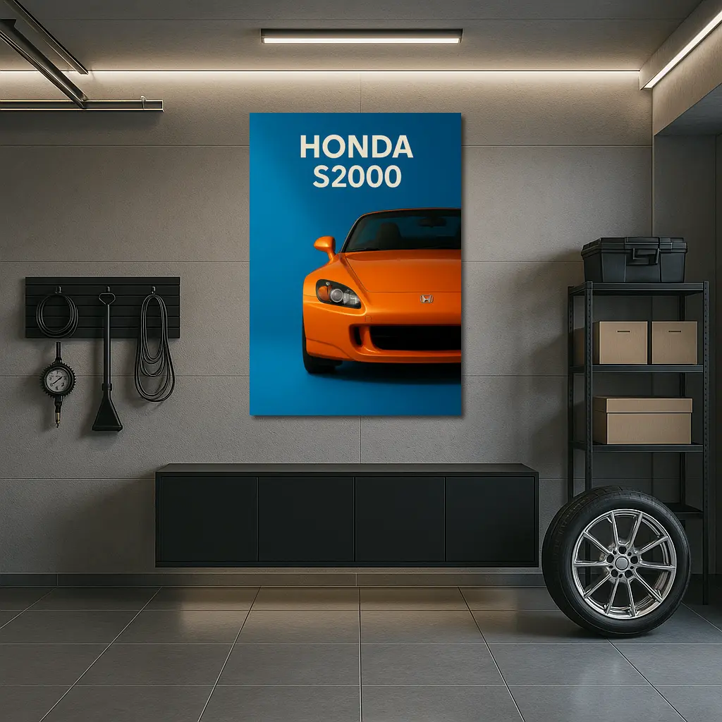 Honda S2000 Orange Sports Car Blue Background – Wall Art