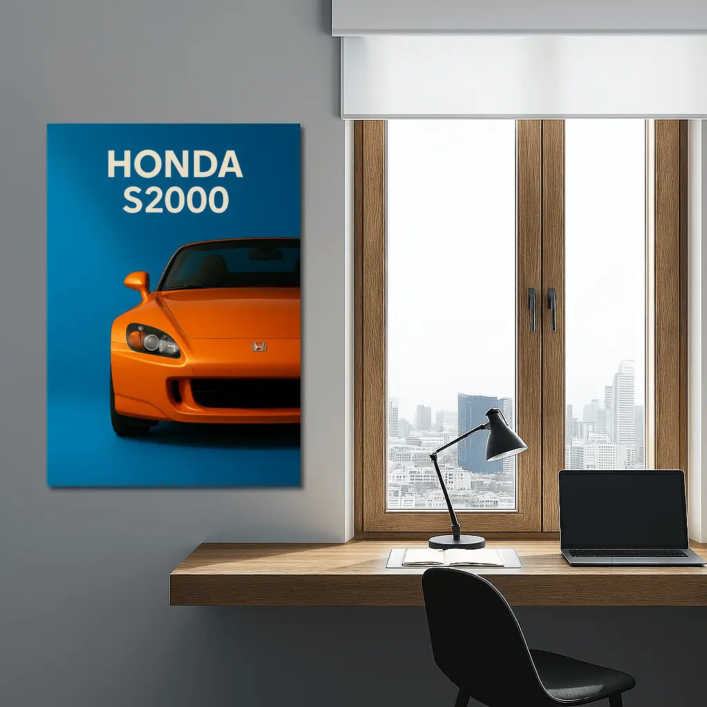 Honda S2000 Orange Sports Car Blue Background – Wall Art