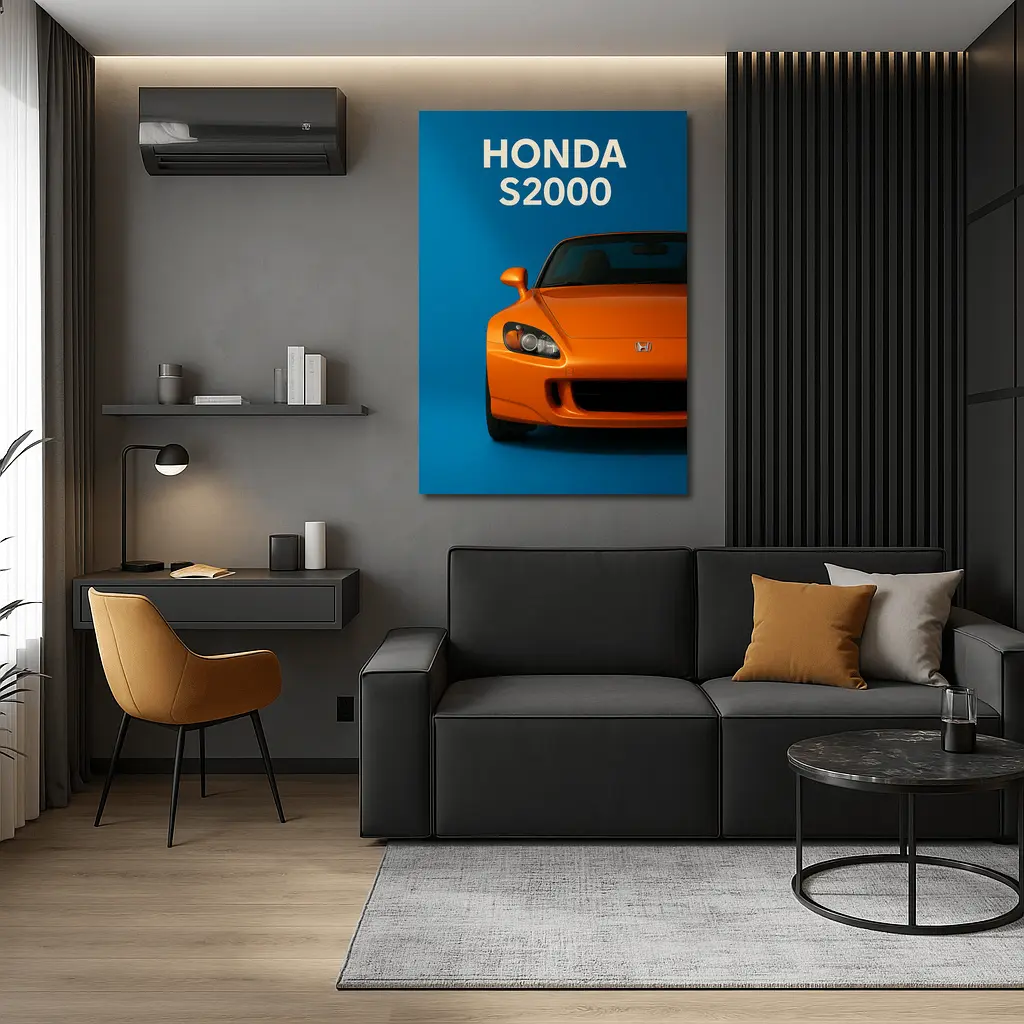 Honda S2000 Orange Sports Car Blue Background – Wall Art