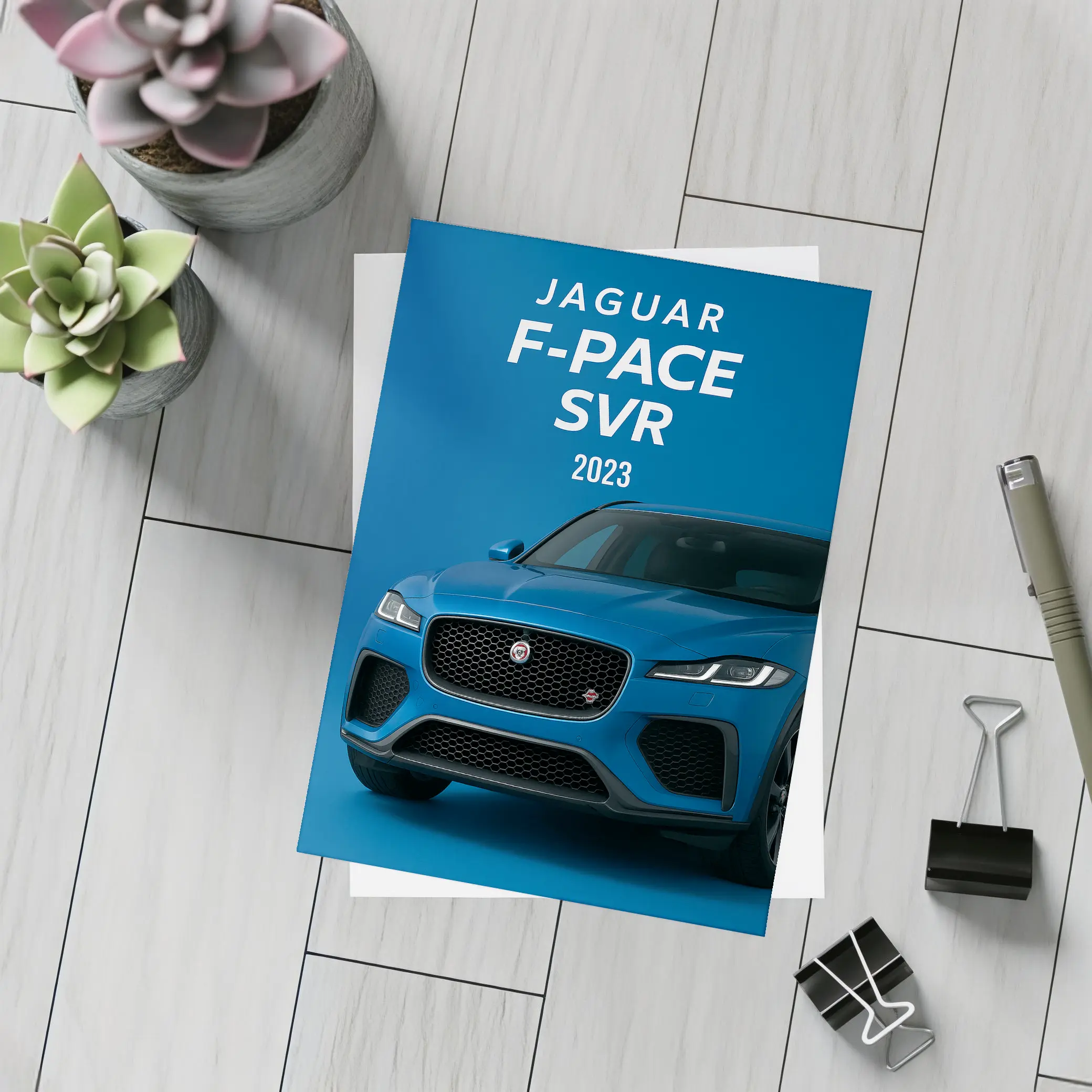 Jaguar F-Pace SVR Blue Studio Shot – Postcards