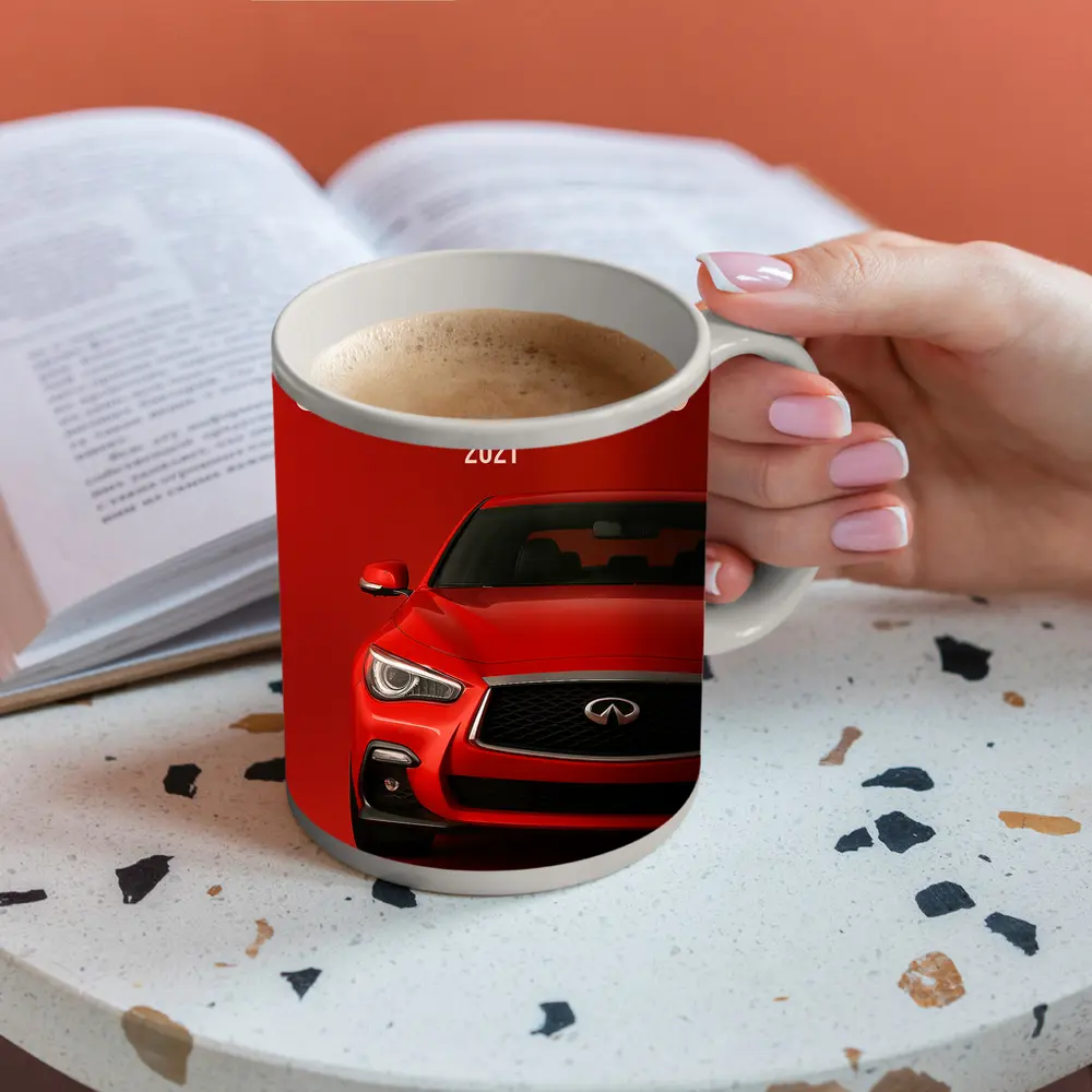 Infiniti Q50 Red Sport Front View – Mugs
