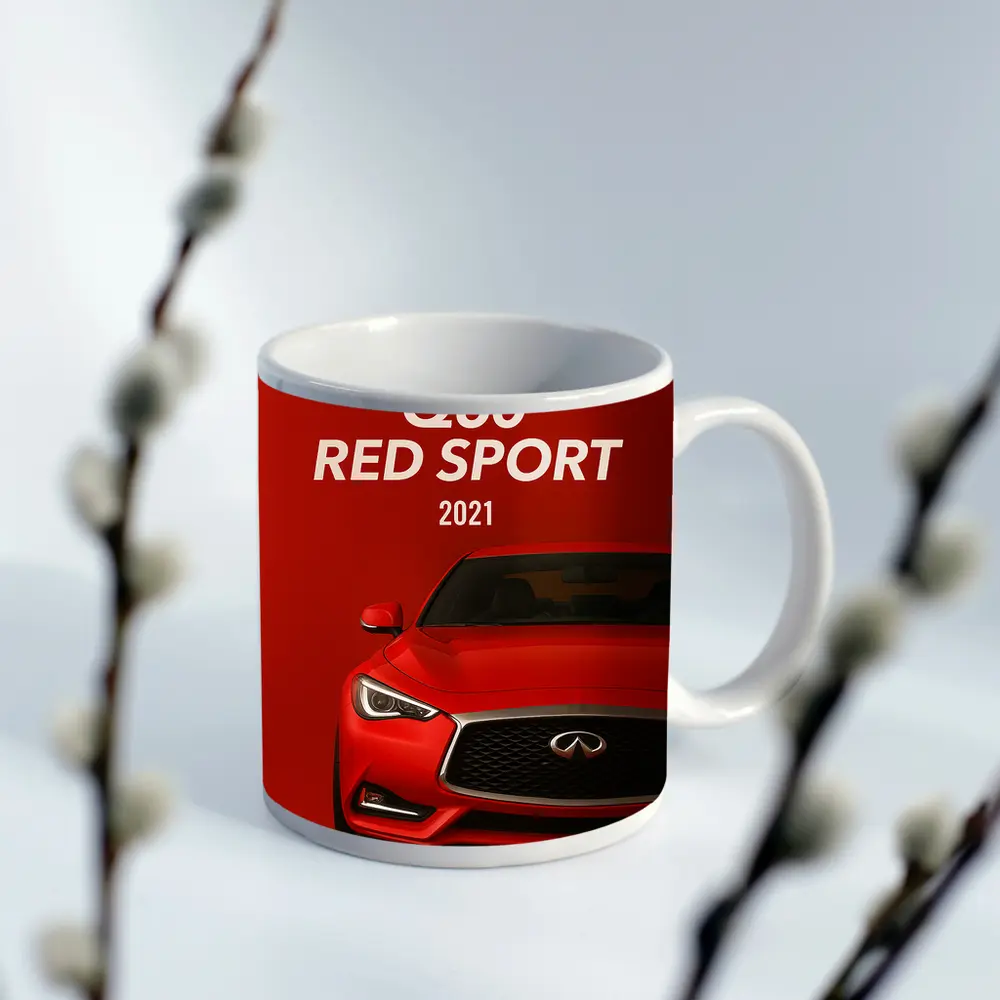 Infiniti Q60 Red Sport Front View – Mugs