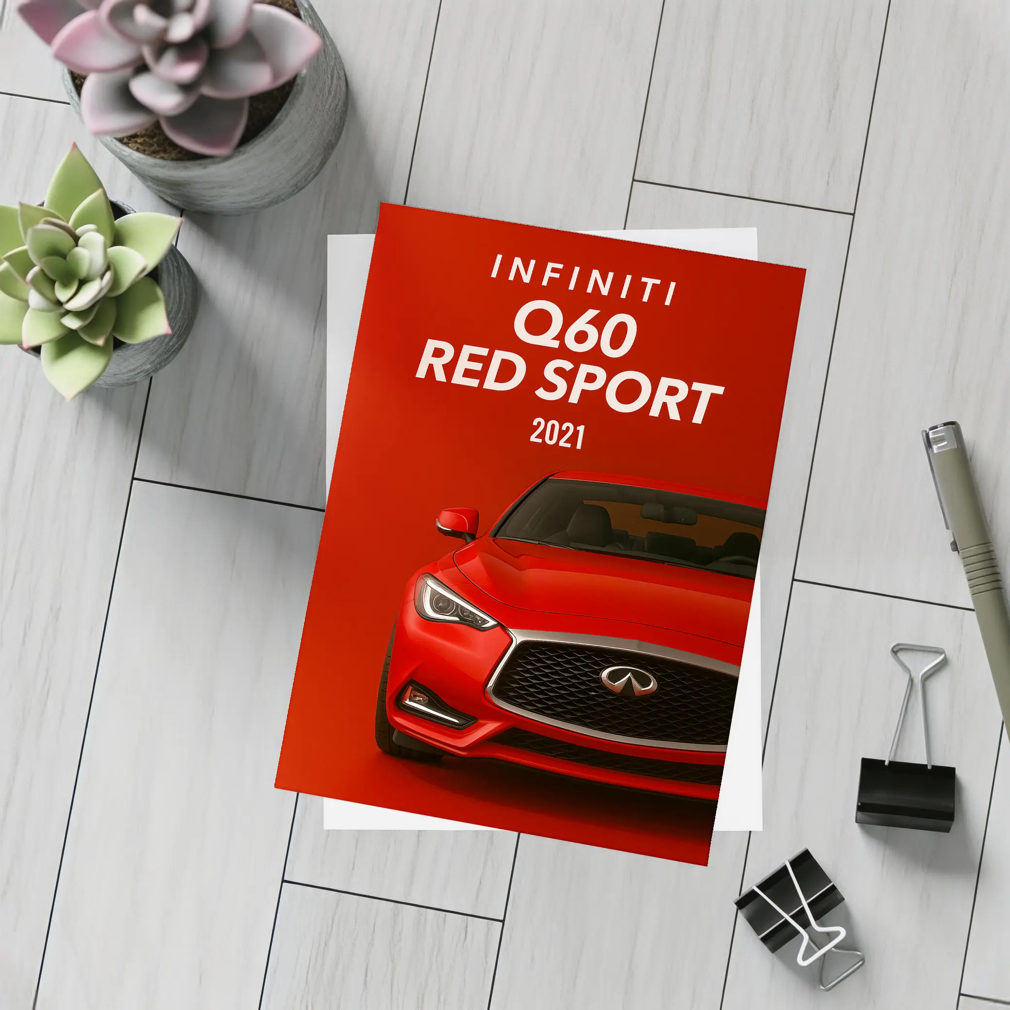 Infiniti Q60 Red Sport Front View – Postcards