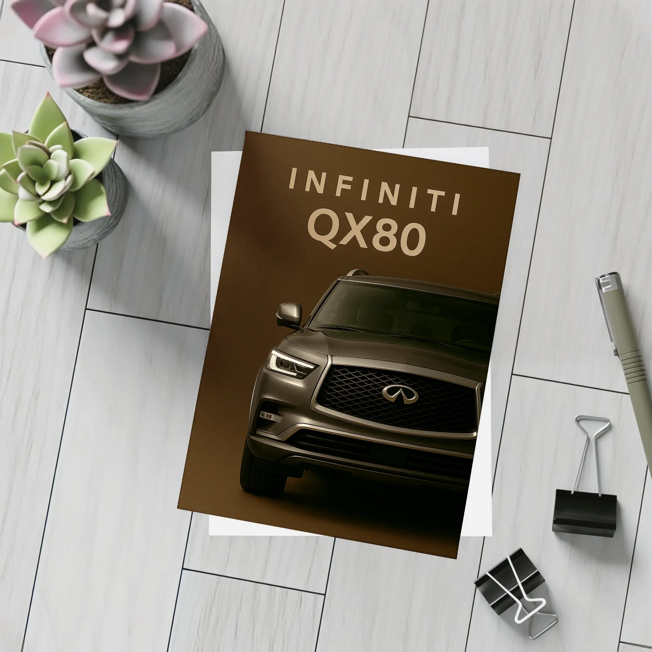 Infiniti QX80 SUV Dark Brown Background – Postcards