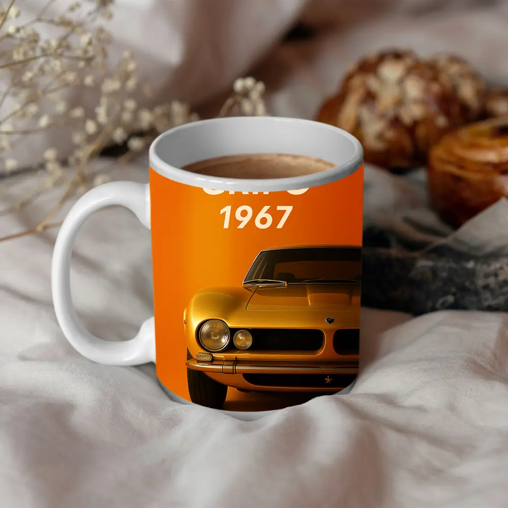 Iso Grifo 1967 Classic Car Orange Background – Mugs