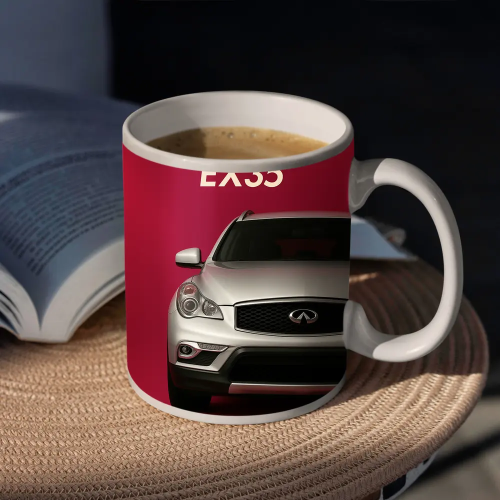 Infiniti EX35 Silver Car Red Background – Mugs