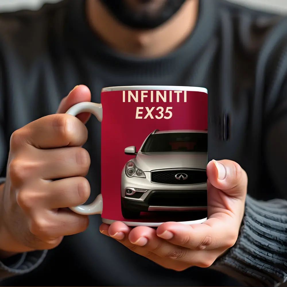 Infiniti EX35 Silver Car Red Background – Mugs