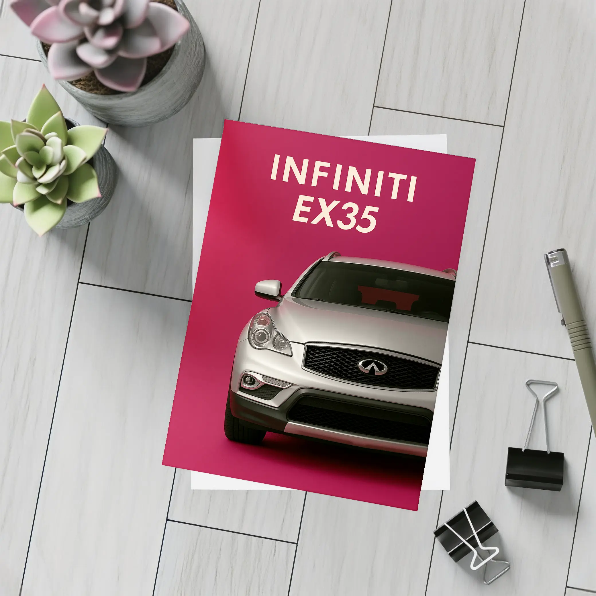 Infiniti EX35 Silver Car Red Background – Postcards