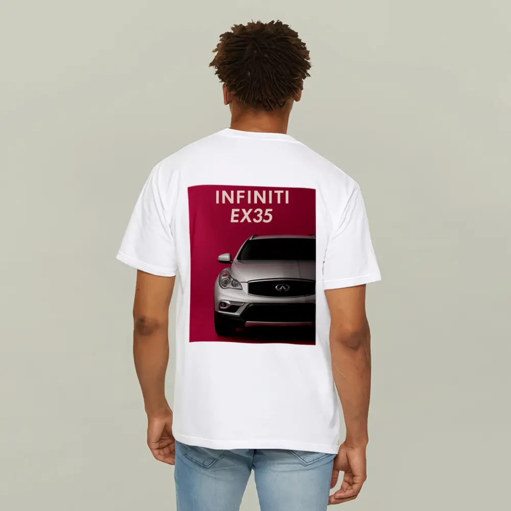 Infiniti EX35 Silver Car Red Background – T-Shirts