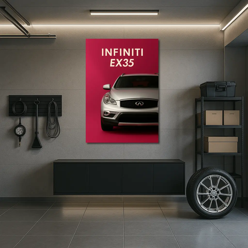 Infiniti EX35 Silver Car Red Background – Wall Art