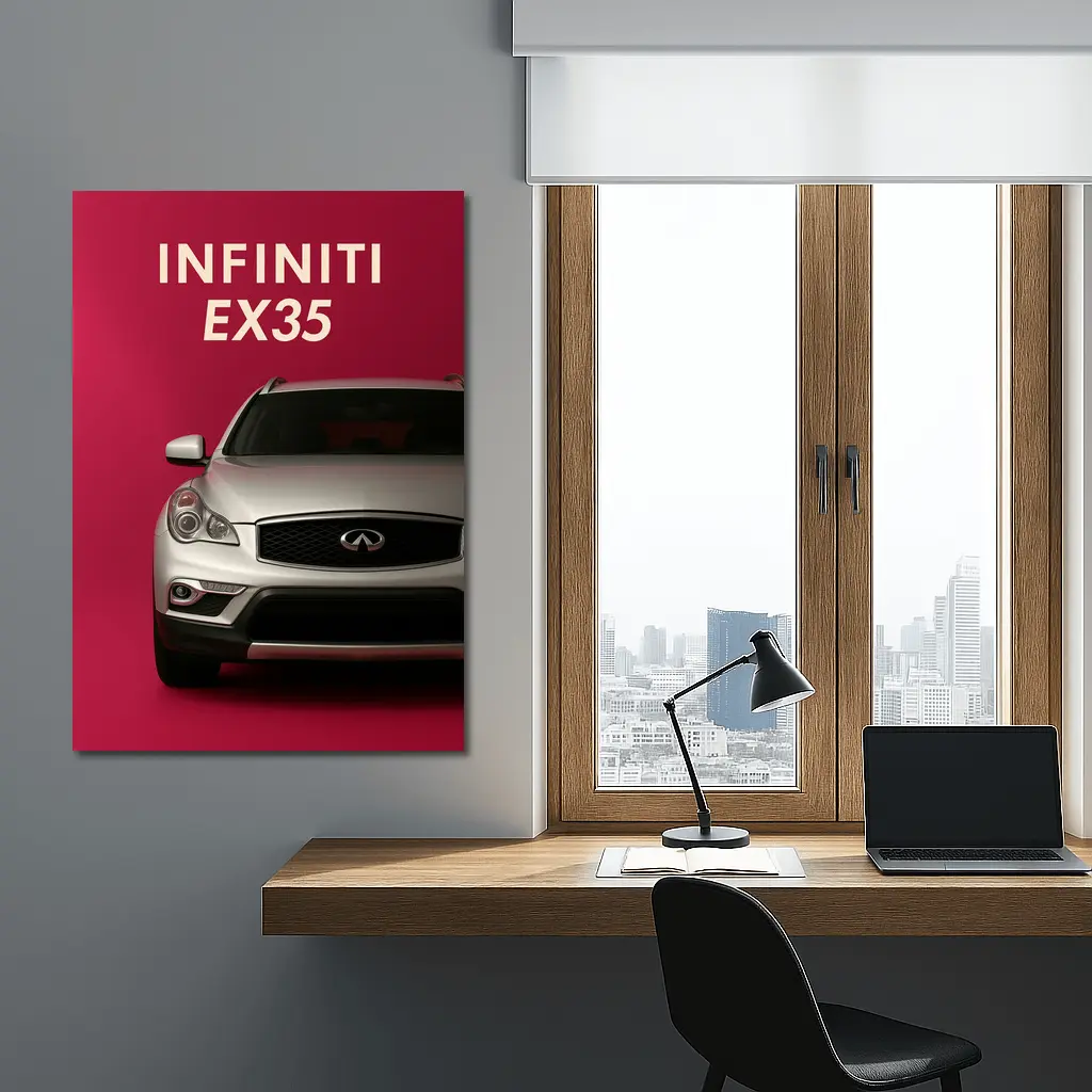 Infiniti EX35 Silver Car Red Background – Wall Art