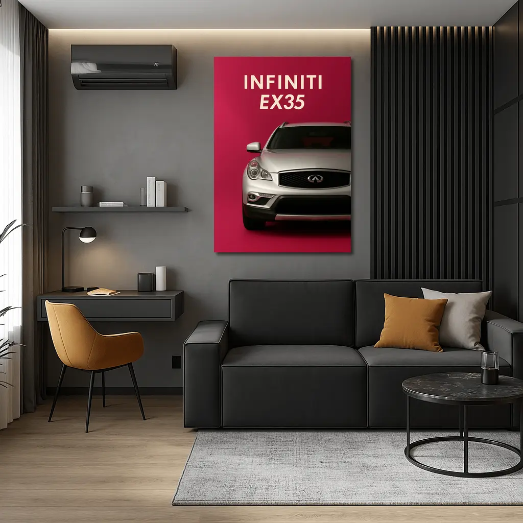 Infiniti EX35 Silver Car Red Background – Wall Art