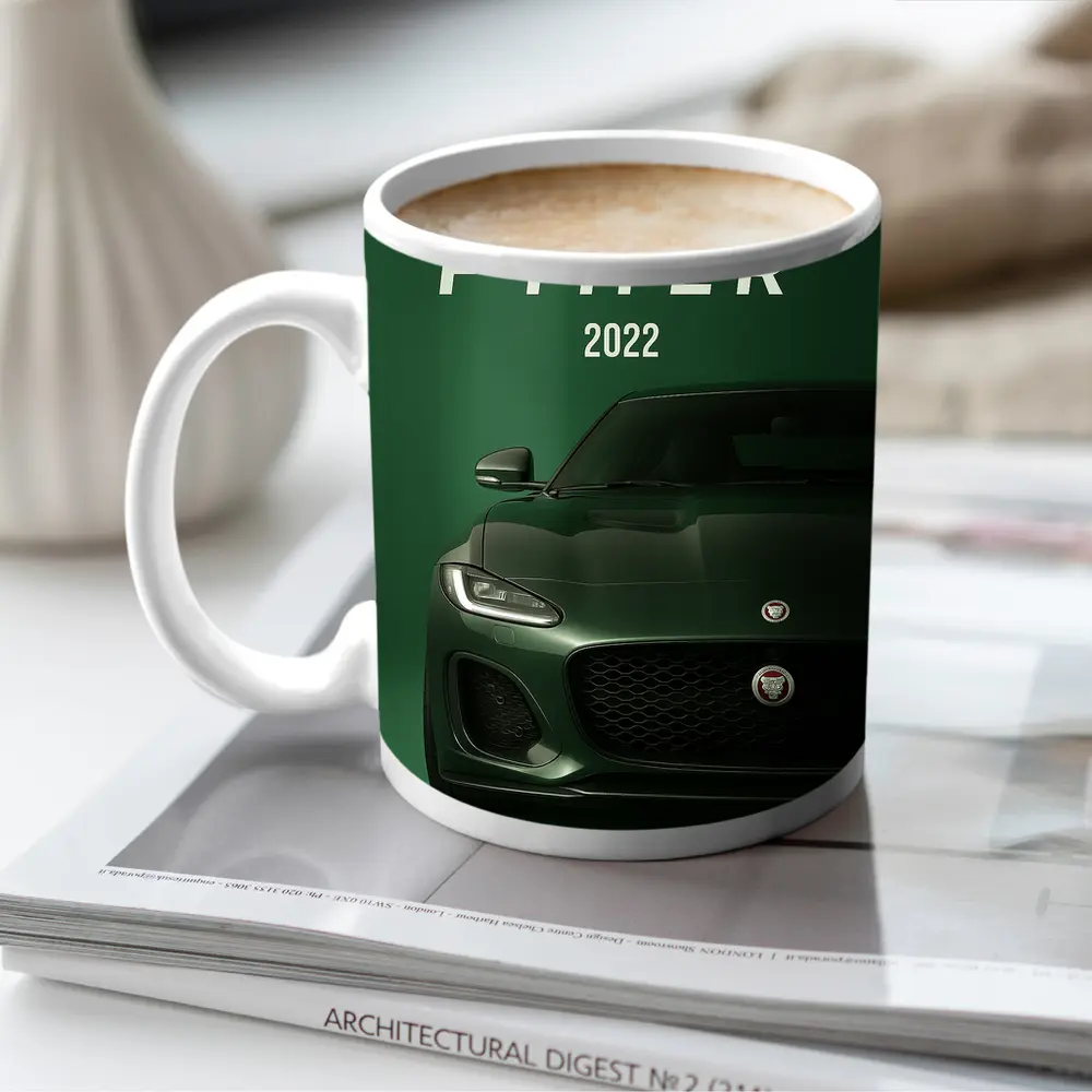 Jaguar F-Type R Green Sports Car Front – Mugs