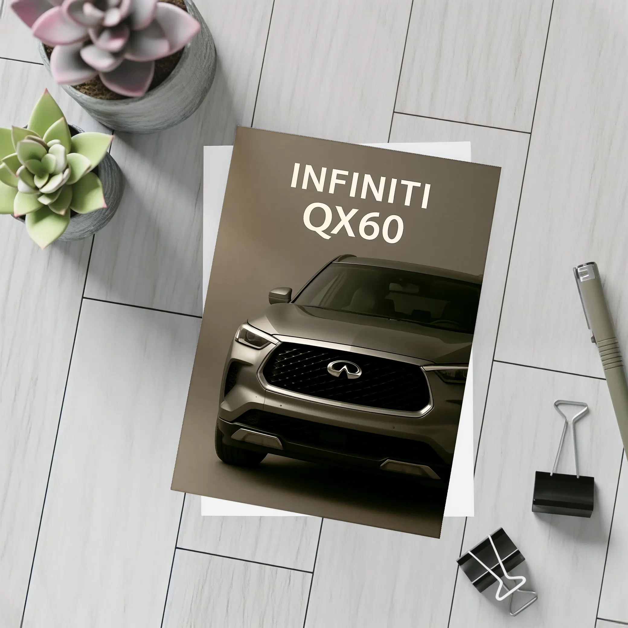 Infiniti QX60 SUV Dark Studio Front View – Postcards