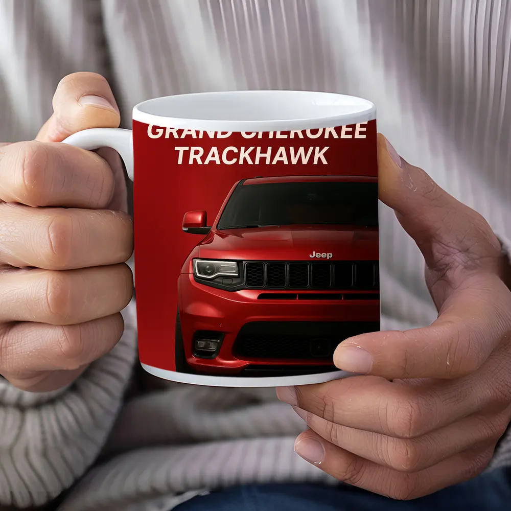 Jeep Grand Cherokee Trackhawk Red Background Art – Mugs