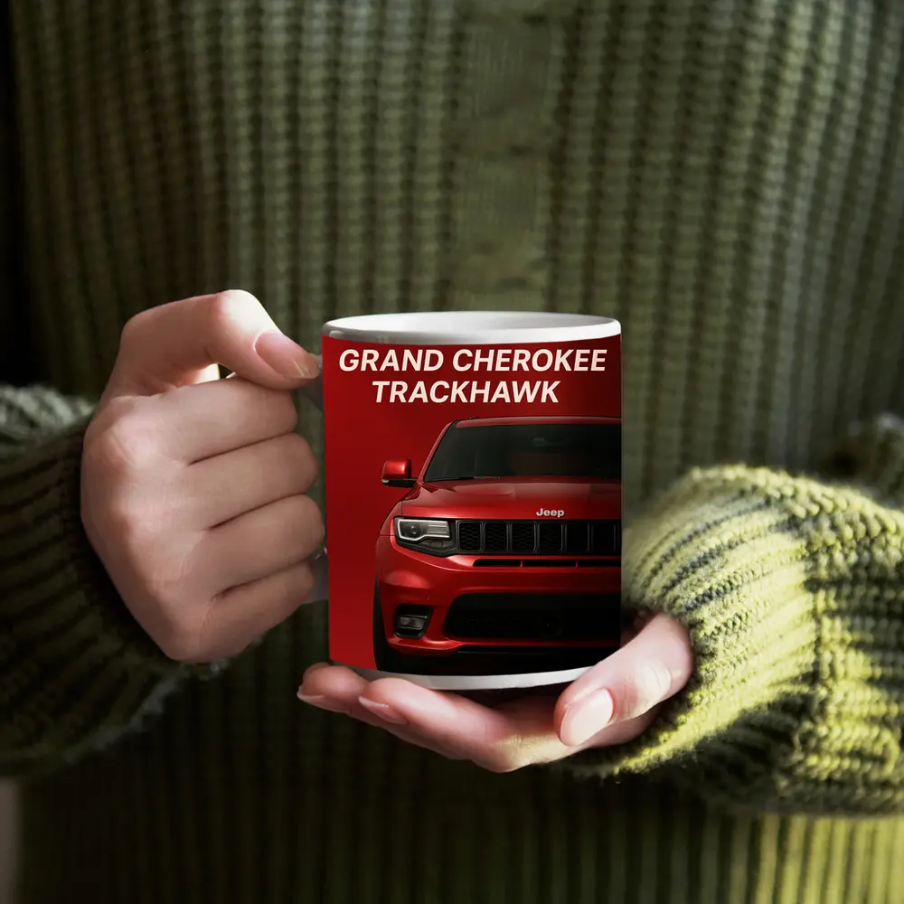 Jeep Grand Cherokee Trackhawk Red Background Art – Mugs