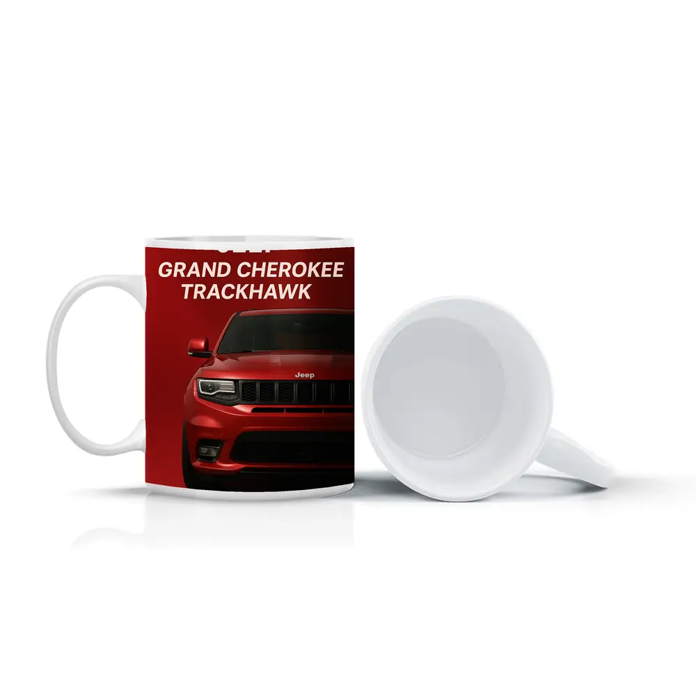 Jeep Grand Cherokee Trackhawk Red Background Art – Mugs