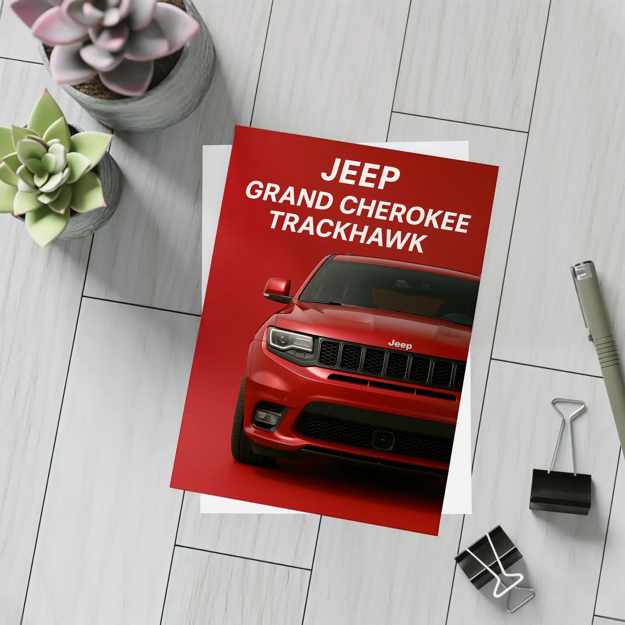 Jeep Grand Cherokee Trackhawk Red Background Art – Postcards