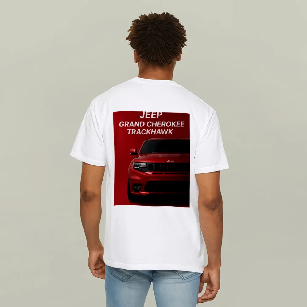 Jeep Grand Cherokee Trackhawk Red Background Art – T-Shirts