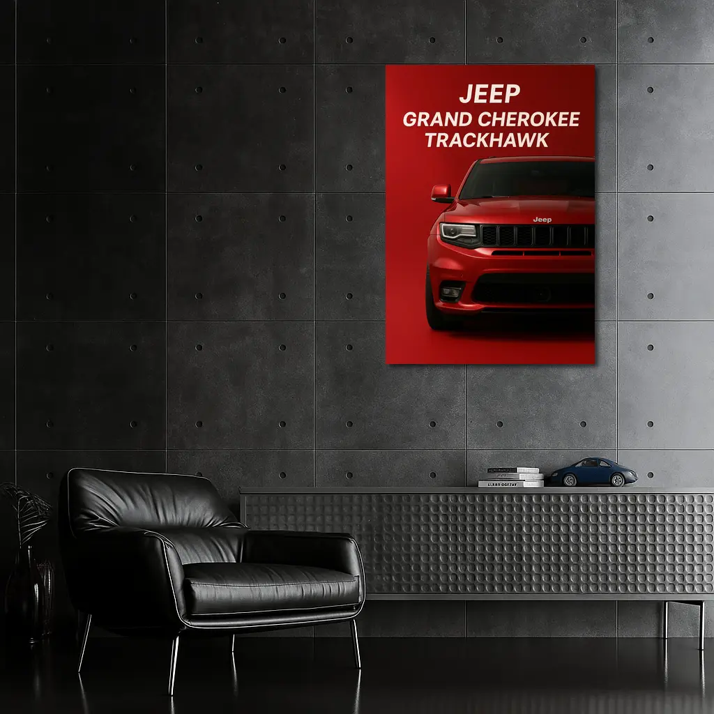 Jeep Grand Cherokee Trackhawk Red Background Art – Wall Art