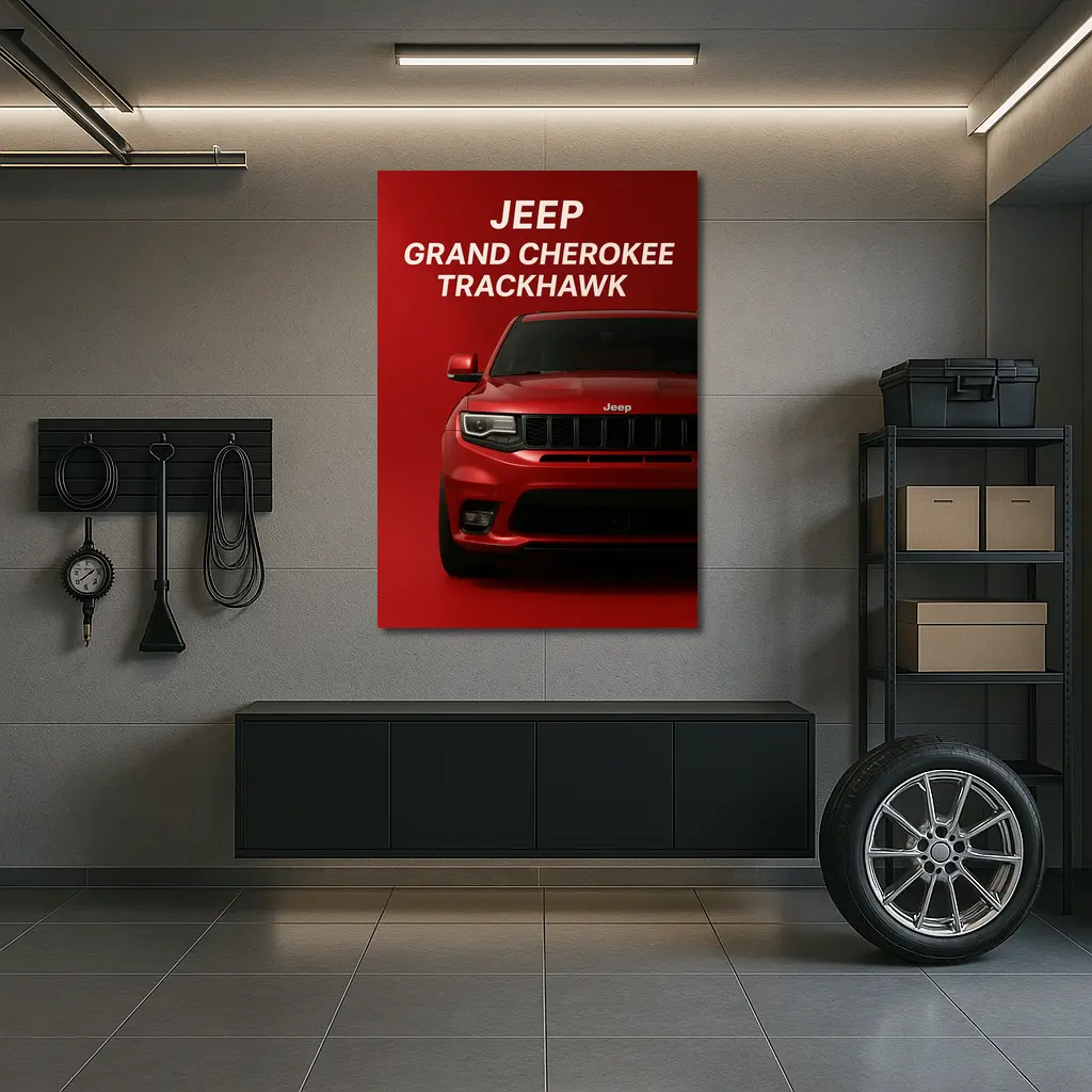 Jeep Grand Cherokee Trackhawk Red Background Art – Wall Art
