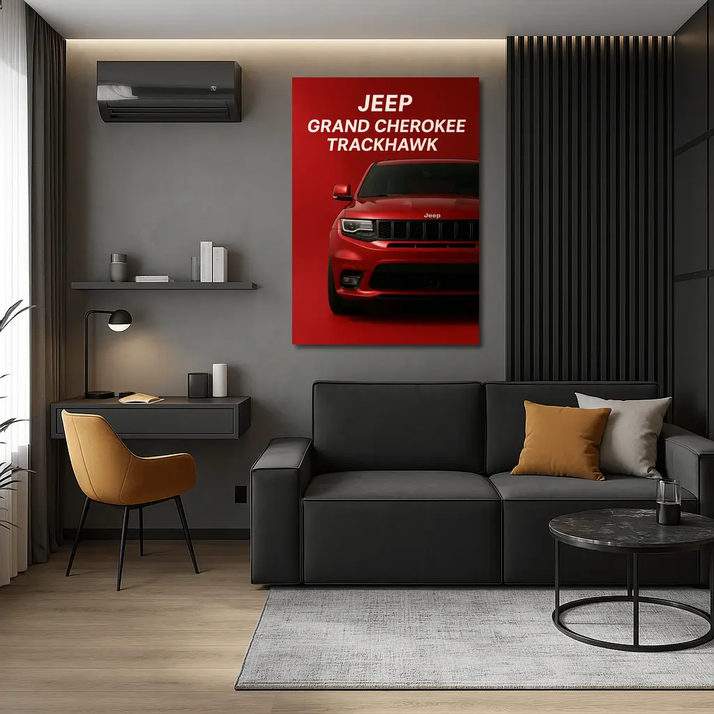 Jeep Grand Cherokee Trackhawk Red Background Art – Wall Art