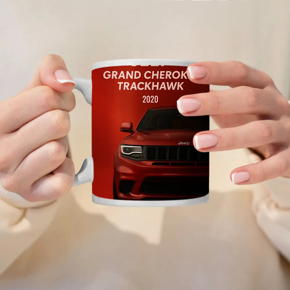 Jeep Grand Cherokee Trackhawk Red Background Art – Mugs
