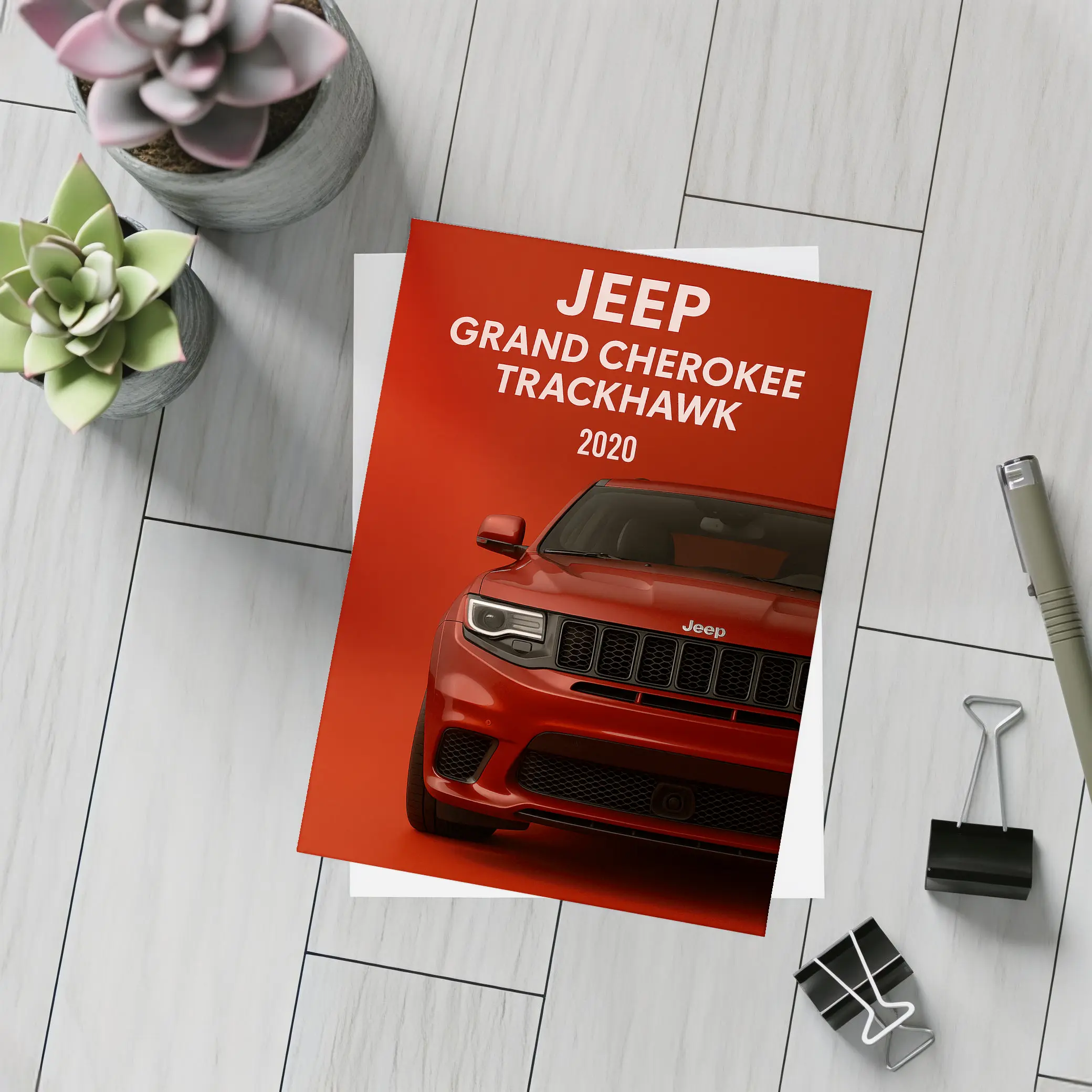 Jeep Grand Cherokee Trackhawk Red Background Art – Postcards